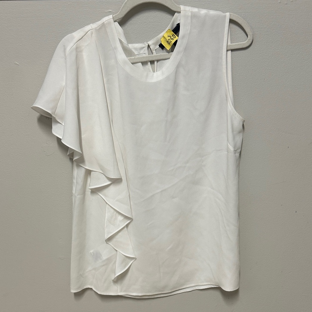 BCBG Elegant White Ruffled Women's Top asymmetrical